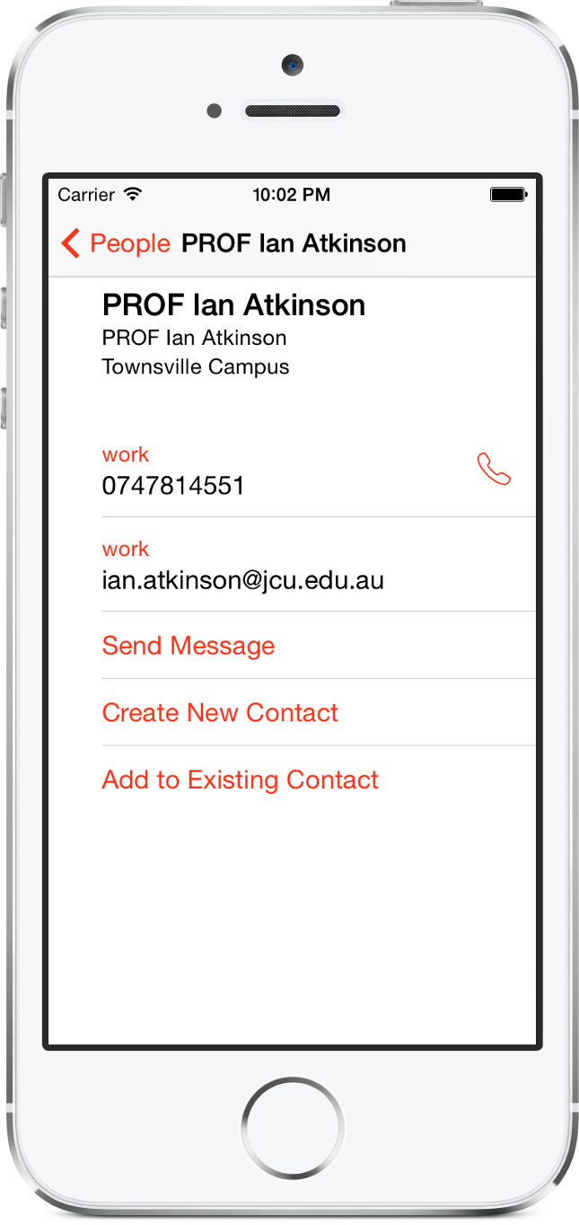 Contact details for an example staff member